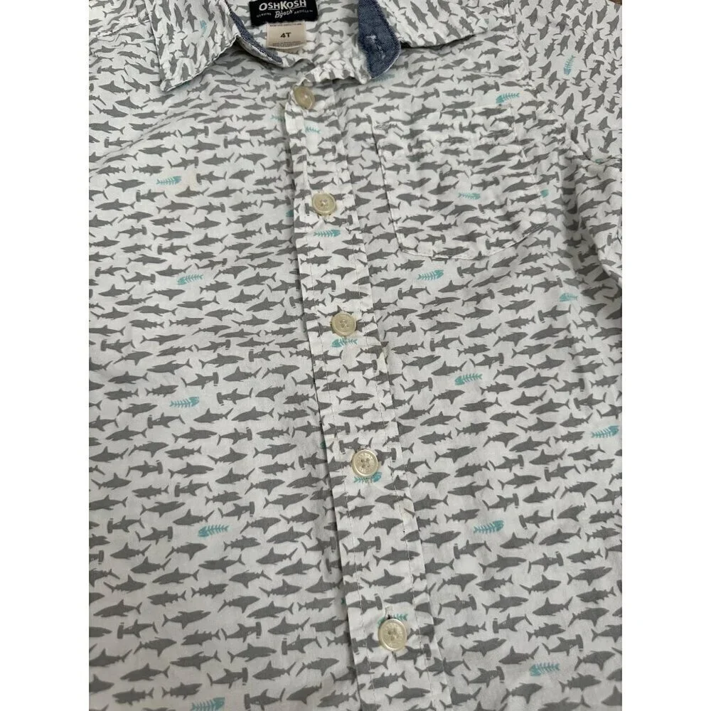 OshKosh Bgosh Boys Shark Print Short Sleeve Button-Up Shirt Size 4T
